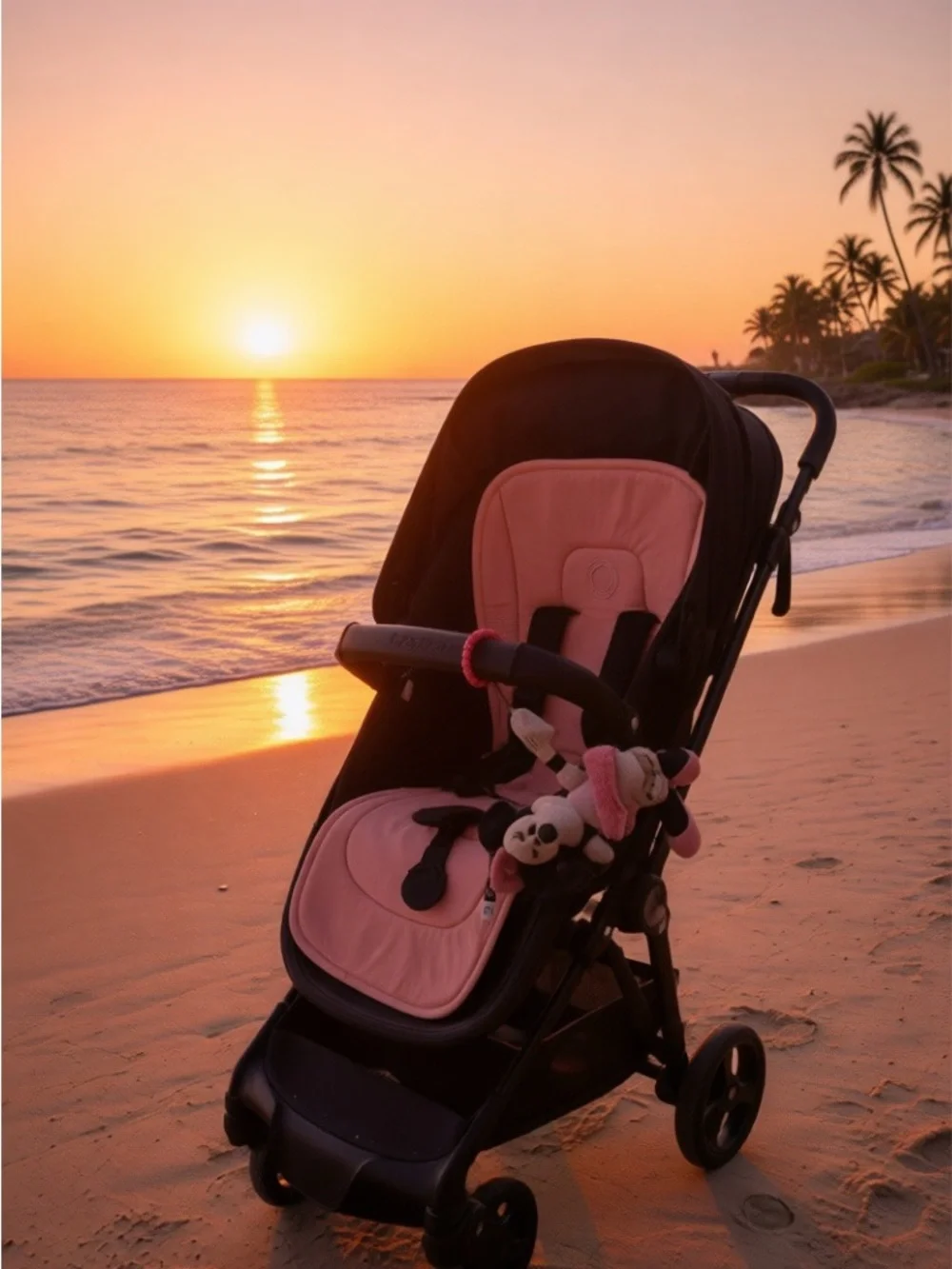 Children's Stroller Canopy Cover in Black with Pink Accent